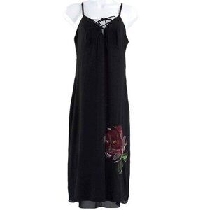 Nicole Miller Collection Silk Strappy Cocktail Dress Black Size 8 Sequin Floral